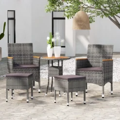MAISON EXCLUSIVE - Salon de jardin 5 pcs résine tressée gris