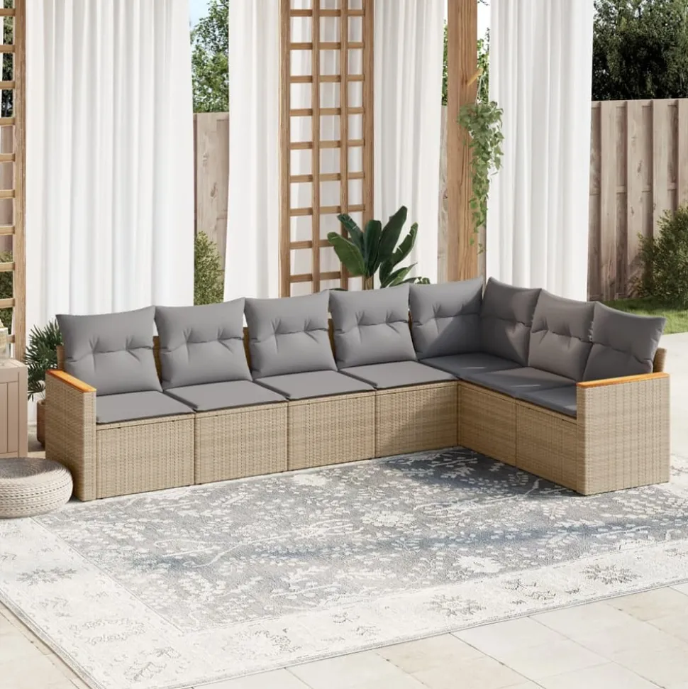MAISON EXCLUSIVE - Salon de jardin avec coussins 7 pcs beige résine tressée