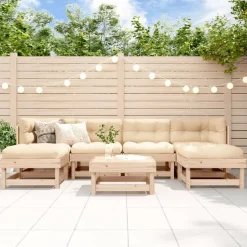 MAISON EXCLUSIVE - Salon de jardin 7 pcs avec coussins bois massif