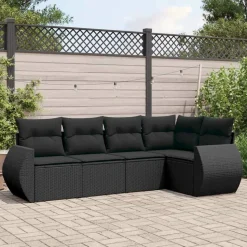 MAISON EXCLUSIVE - Salon de jardin 5 pcs avec coussins noir résine tressée