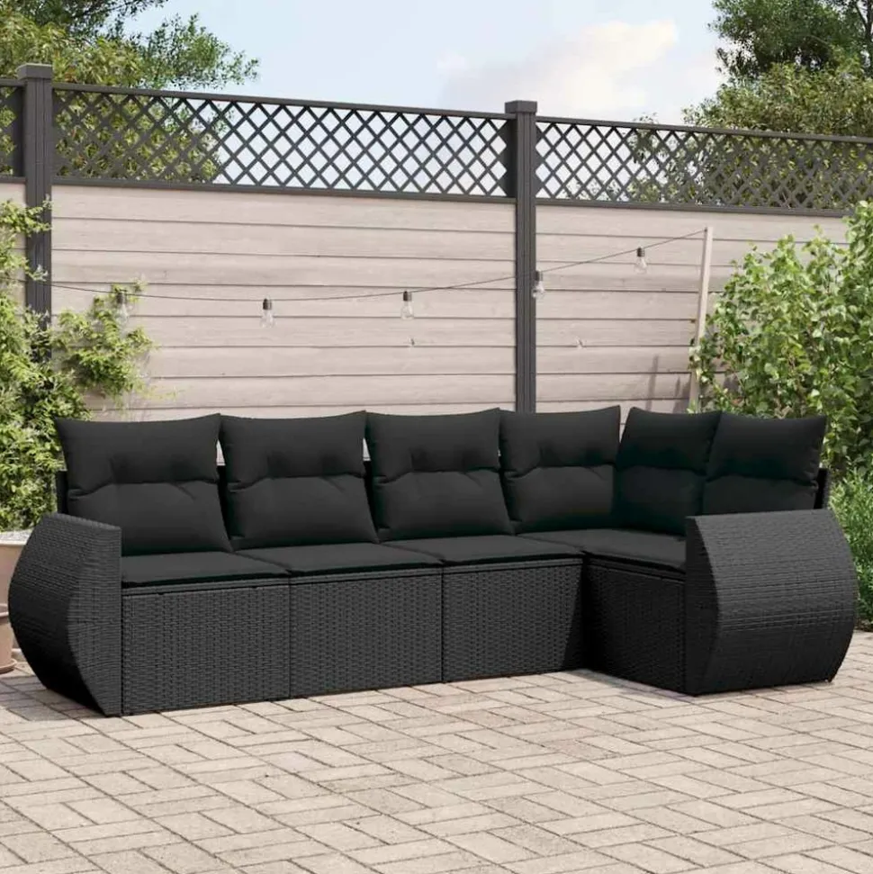 MAISON EXCLUSIVE - Salon de jardin 5 pcs avec coussins noir résine tressée