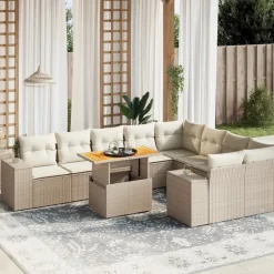 MAISON EXCLUSIVE - Salon de jardin avec coussins 10 pcs beige résine tressée