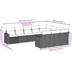 MAISON EXCLUSIVE - Salon de jardin 10 pcs avec coussins marron résine tressée