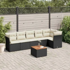 MAISON EXCLUSIVE - Salon de jardin 7 pcs avec coussins noir résine tressée