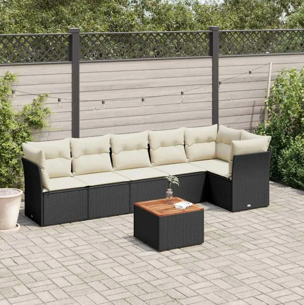 MAISON EXCLUSIVE - Salon de jardin 7 pcs avec coussins noir résine tressée