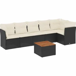 MAISON EXCLUSIVE - Salon de jardin 7 pcs avec coussins noir résine tressée