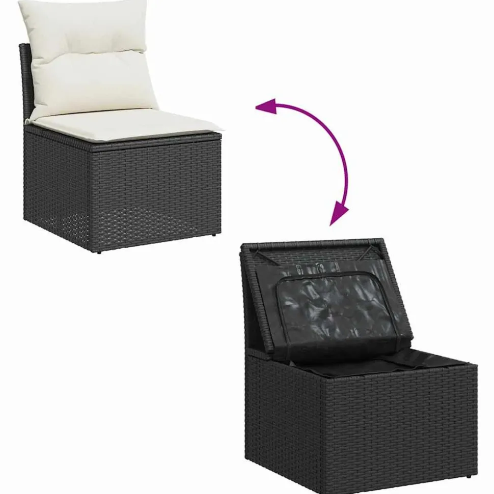 MAISON EXCLUSIVE - Salon de jardin 7 pcs avec coussins noir résine tressée
