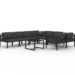 MAISON EXCLUSIVE - Salon de jardin 9 pcs avec coussins aluminium anthracite