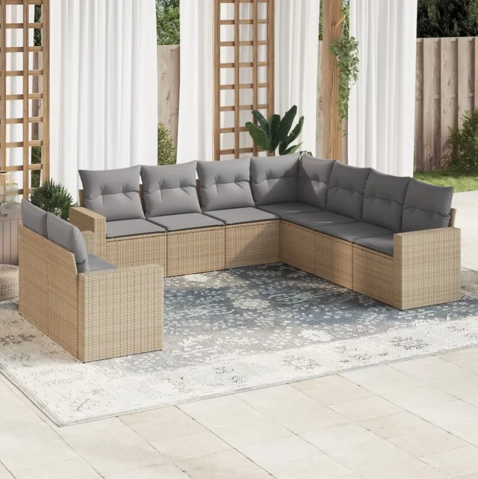 MAISON EXCLUSIVE - Salon de jardin avec coussins 9 pcs beige résine tressée