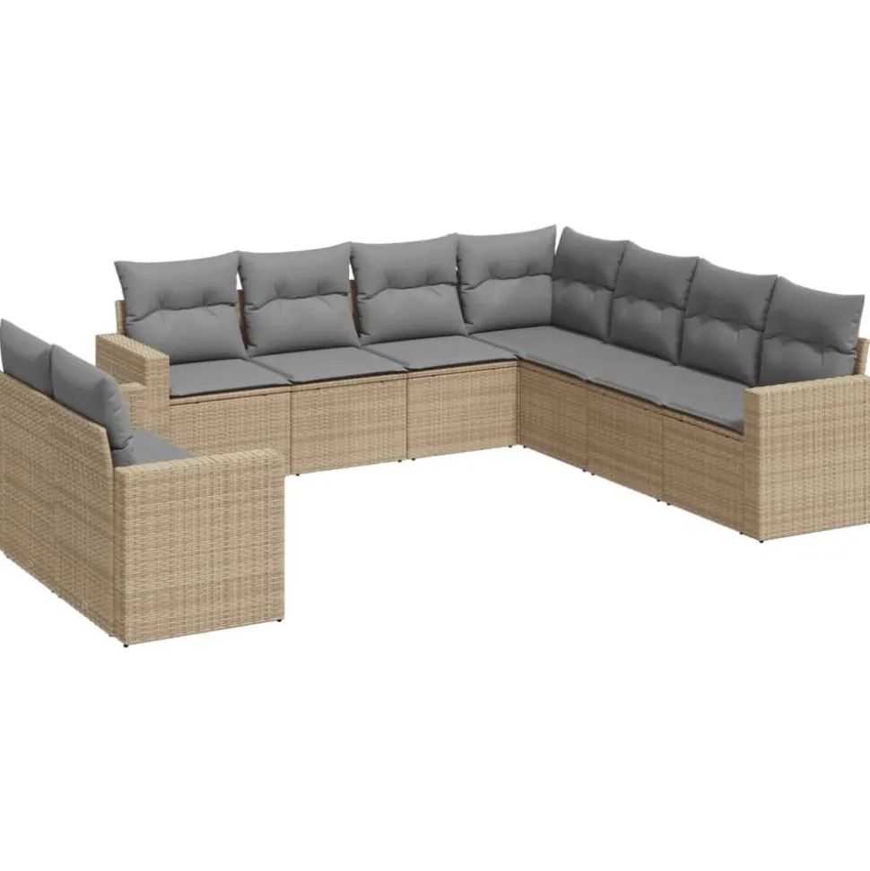 MAISON EXCLUSIVE - Salon de jardin avec coussins 9 pcs beige résine tressée