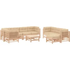 MAISON EXCLUSIVE - Salon de jardin 10 pcs avec coussins bois massif