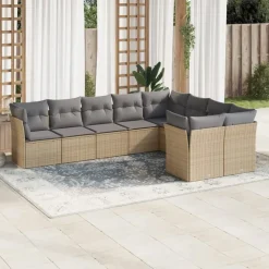 MAISON EXCLUSIVE - Salon de jardin avec coussins 9 pcs beige résine tressée