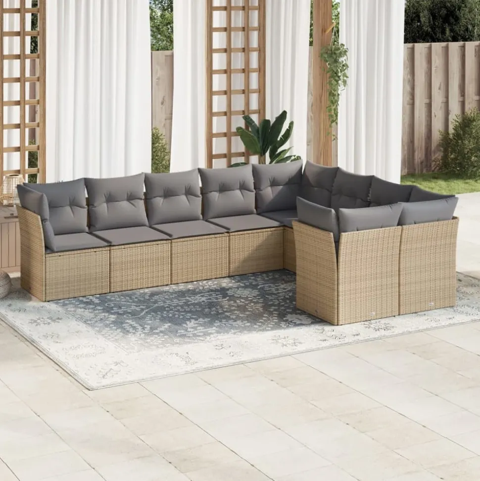 MAISON EXCLUSIVE - Salon de jardin avec coussins 9 pcs beige résine tressée