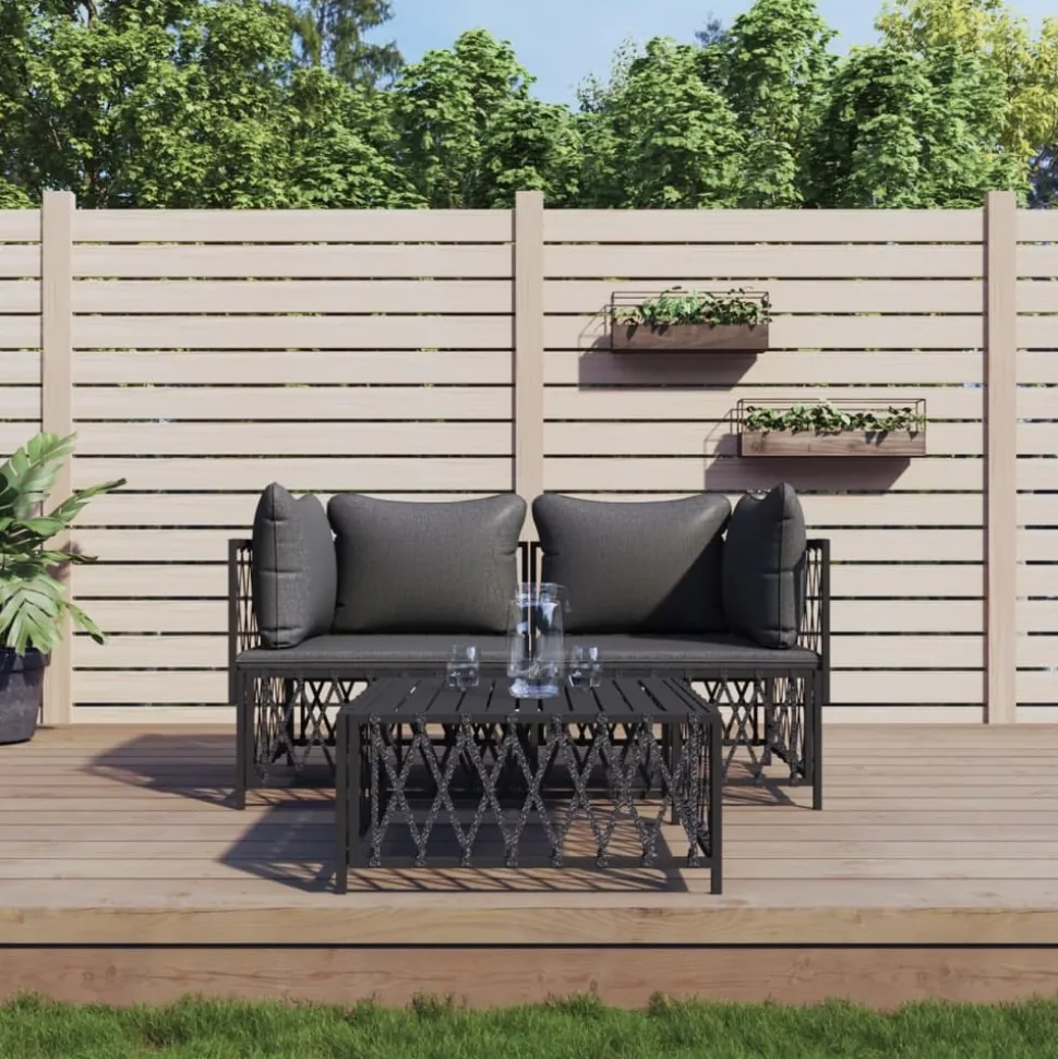 MAISON EXCLUSIVE - Salon de jardin avec coussins 3 pcs anthracite acier