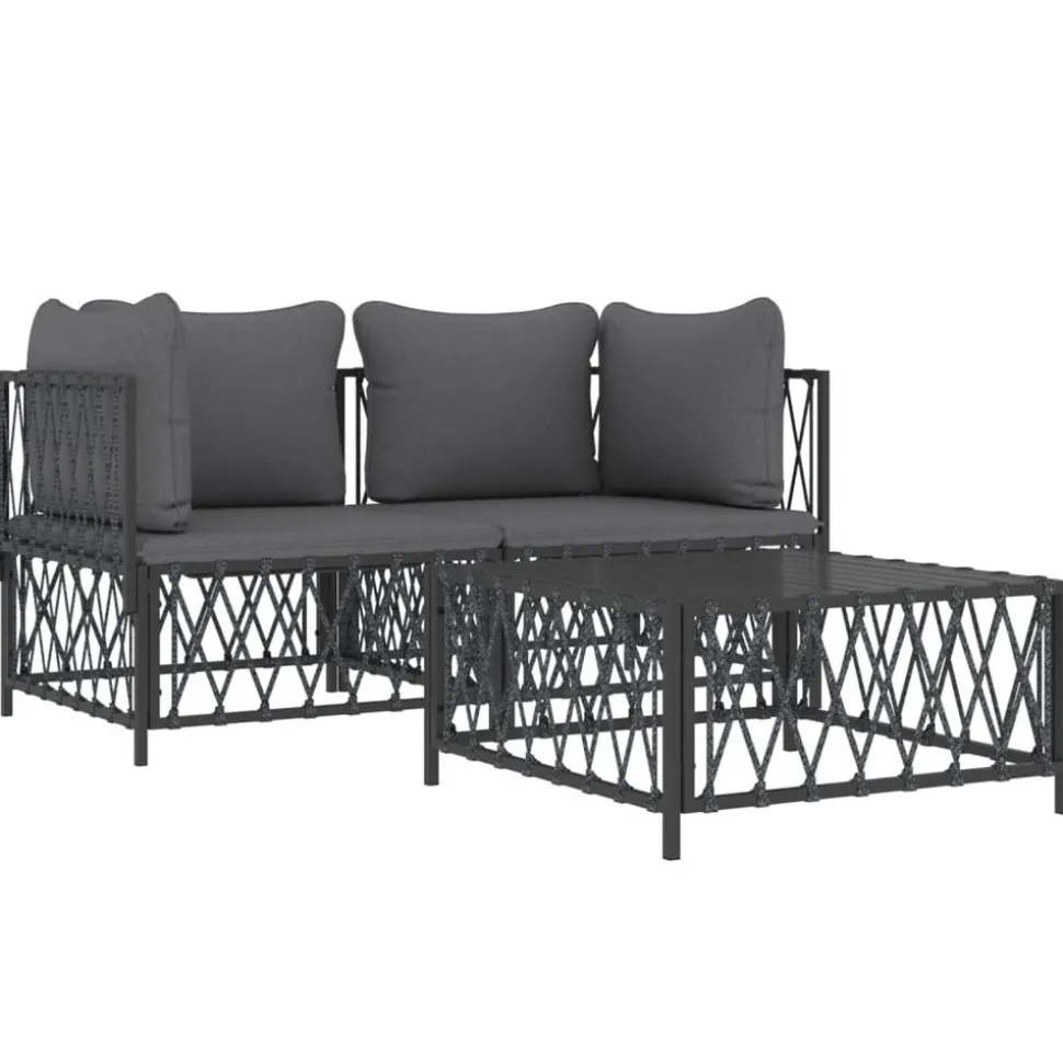 MAISON EXCLUSIVE - Salon de jardin avec coussins 3 pcs anthracite acier