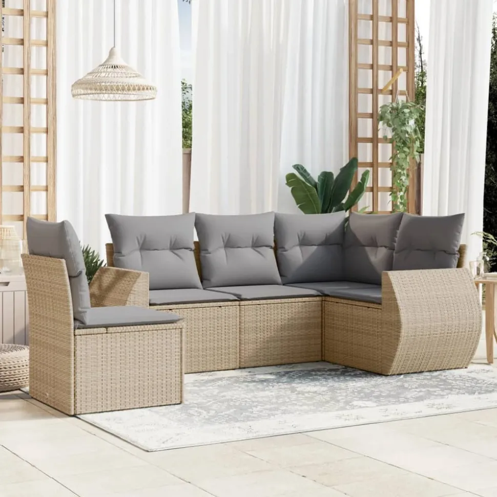 MAISON EXCLUSIVE - Salon de jardin avec coussins 5 pcs beige résine tressée