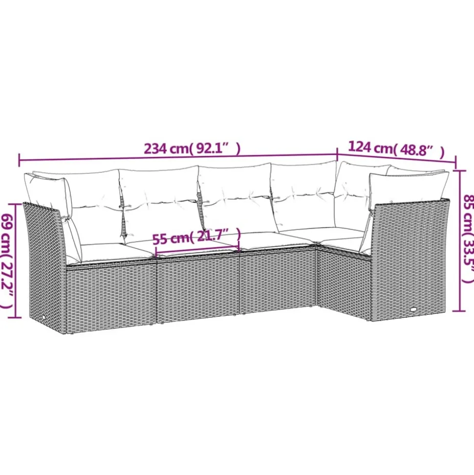 MAISON EXCLUSIVE - Salon de jardin avec coussins 5 pcs marron résine tressée
