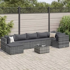 MAISON EXCLUSIVE - Salon de jardin 8 pcs avec coussins gris résine tressée