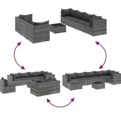 MAISON EXCLUSIVE - Salon de jardin 8 pcs avec coussins gris résine tressée