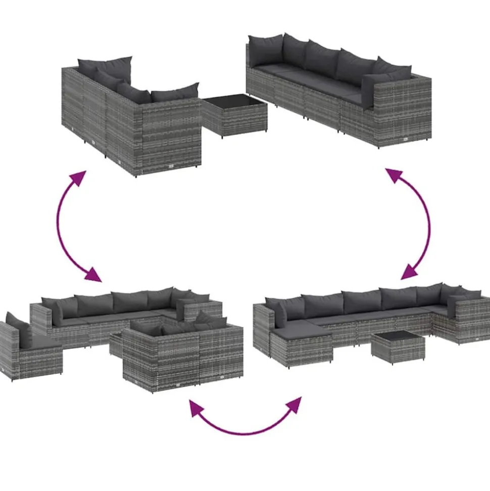 MAISON EXCLUSIVE - Salon de jardin 8 pcs avec coussins gris résine tressée