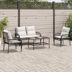 MAISON EXCLUSIVE - Salon de jardin 4 pcs avec coussins noir résine tressée
