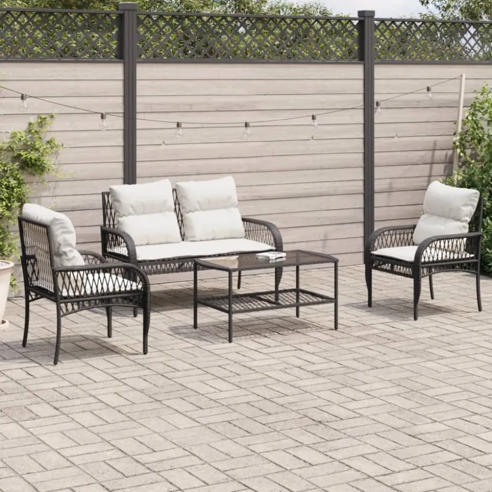 MAISON EXCLUSIVE - Salon de jardin 4 pcs avec coussins noir résine tressée