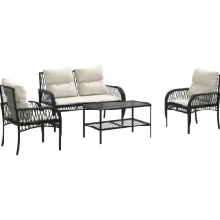 MAISON EXCLUSIVE - Salon de jardin 4 pcs avec coussins noir résine tressée