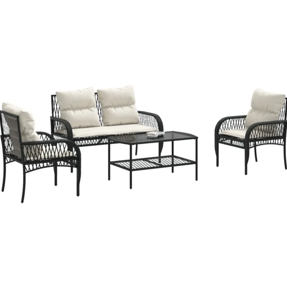 MAISON EXCLUSIVE - Salon de jardin 4 pcs avec coussins noir résine tressée