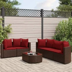 MAISON EXCLUSIVE - Salon de jardin avec coussins 6 pcs marron résine tressée