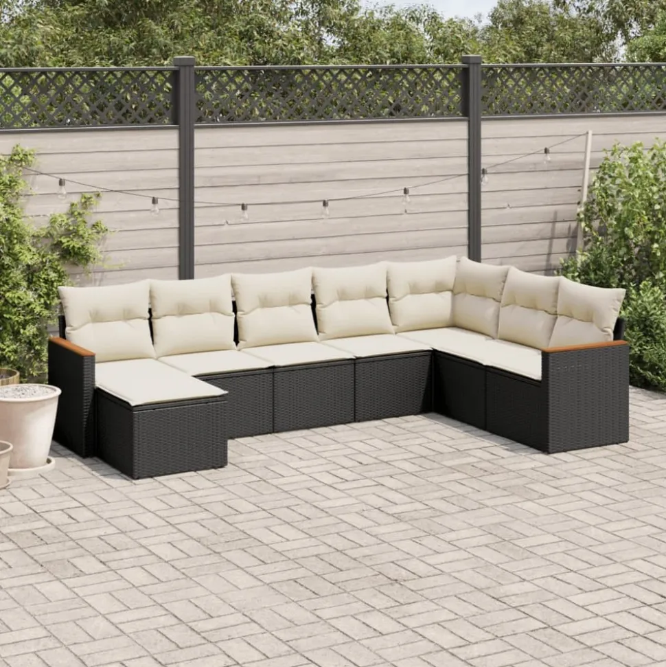 MAISON EXCLUSIVE - Salon de jardin 8 pcs avec coussins noir résine tressée
