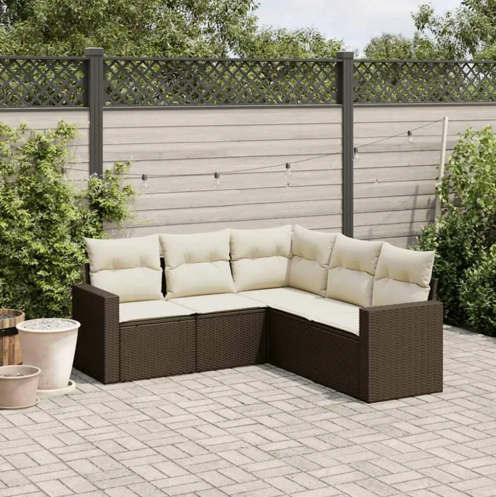 MAISON EXCLUSIVE - Salon de jardin avec coussins 5 pcs marron résine tressée