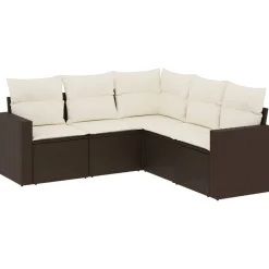 MAISON EXCLUSIVE - Salon de jardin avec coussins 5 pcs marron résine tressée