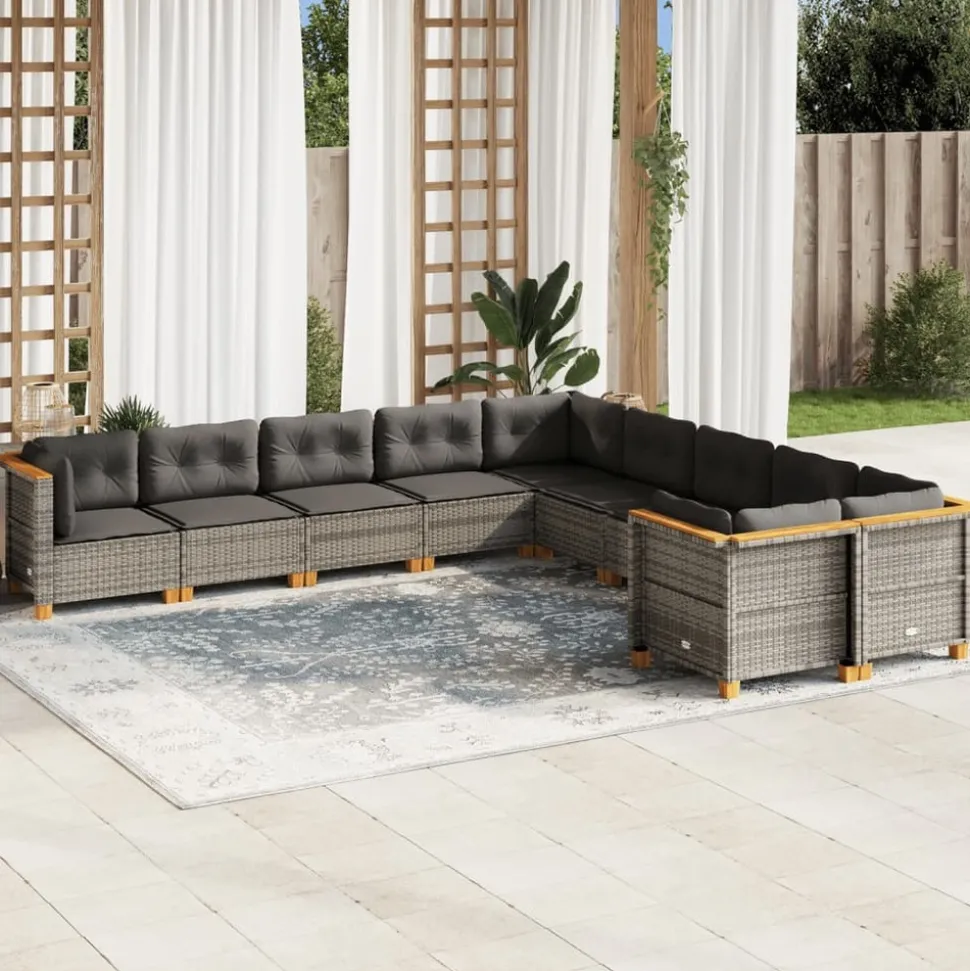 MAISON EXCLUSIVE - Salon de jardin avec coussins 10 pcs gris résine tressée