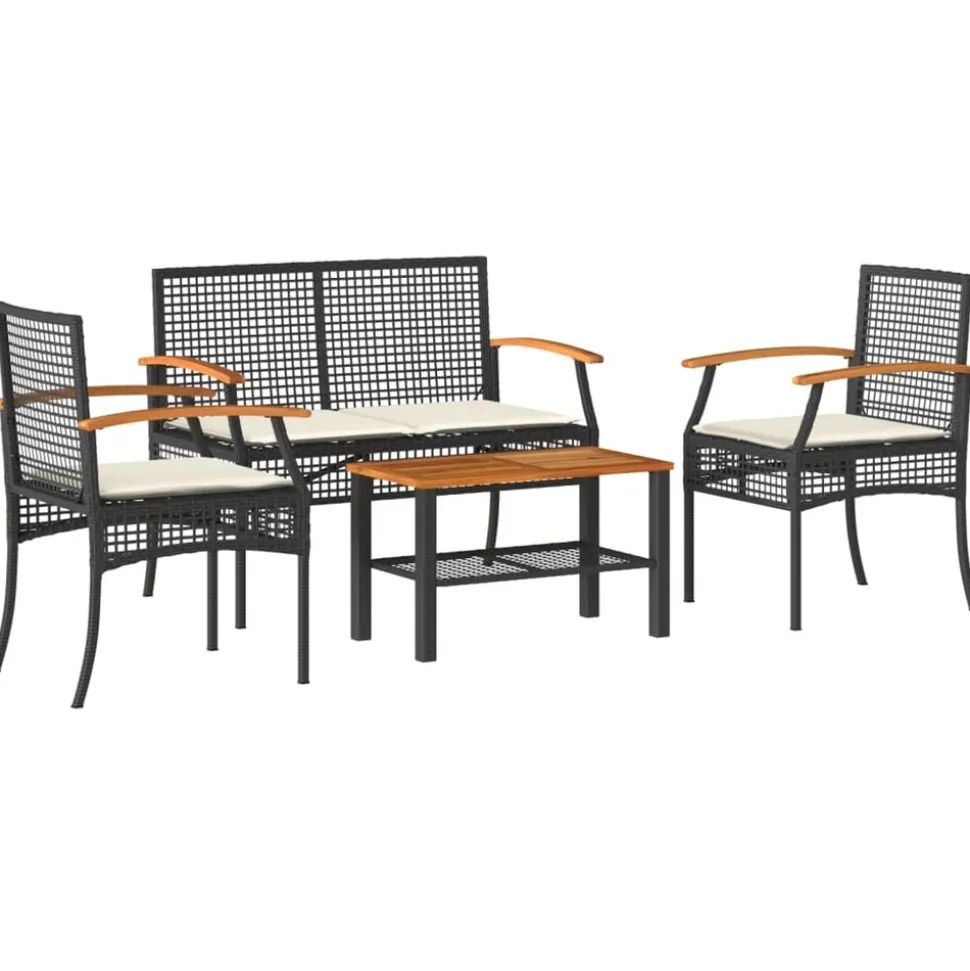 MAISON EXCLUSIVE - Salon de jardin 4 pcs avec coussins noir résine tressée