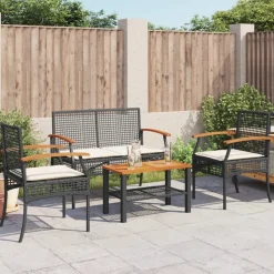 MAISON EXCLUSIVE - Salon de jardin 4 pcs avec coussins noir résine tressée
