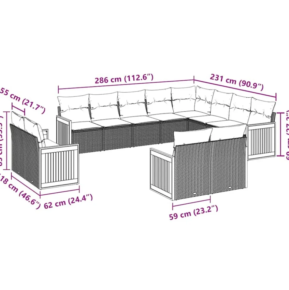 MAISON EXCLUSIVE - Salon de jardin 12 pcs avec coussins noir résine tressée
