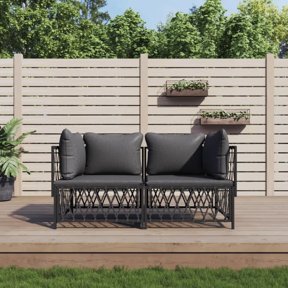 MAISON EXCLUSIVE - Salon de jardin avec coussins 2 pcs anthracite acier