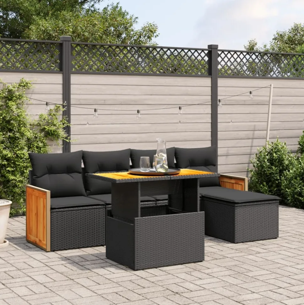MAISON EXCLUSIVE - Salon de jardin 6 pcs avec coussins noir résine tressée