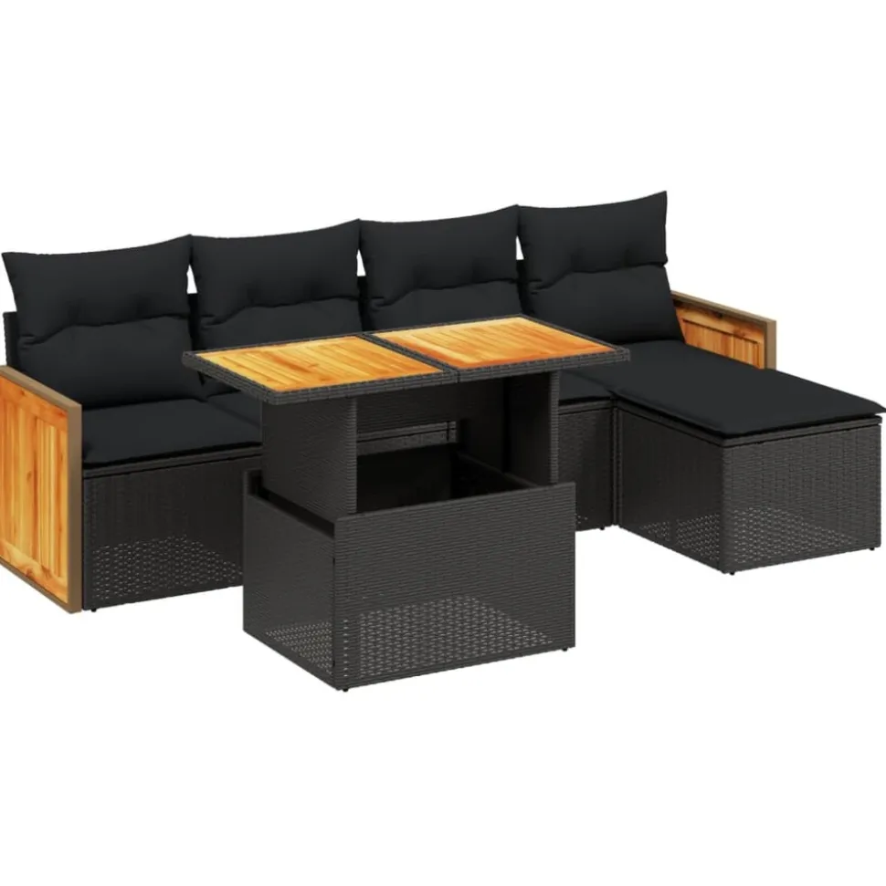 MAISON EXCLUSIVE - Salon de jardin 6 pcs avec coussins noir résine tressée