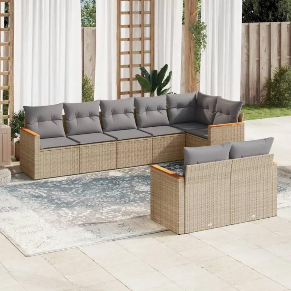 MAISON EXCLUSIVE - Salon de jardin avec coussins 8pcs mélange beige résine tressée