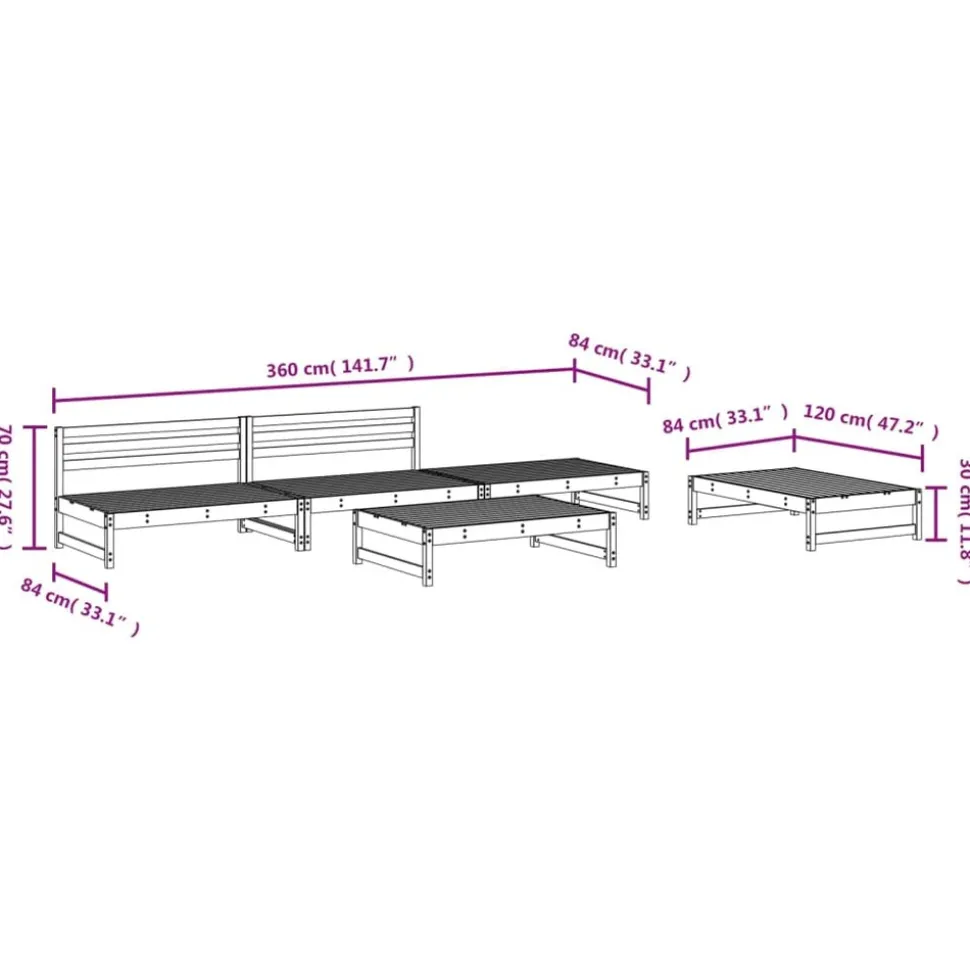 MAISON EXCLUSIVE - Salon de jardin 5 pcs bois massif de pin