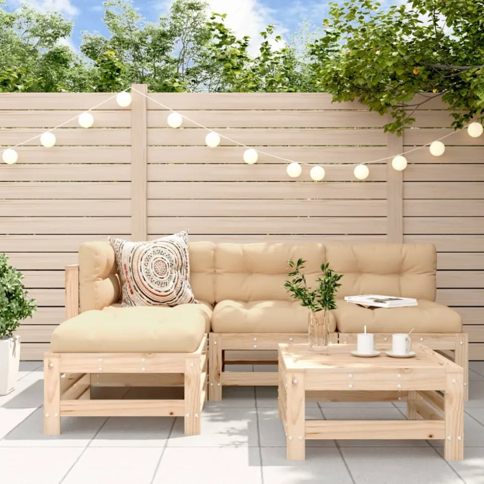 MAISON EXCLUSIVE - Salon de jardin 5 pcs avec coussins bois massif