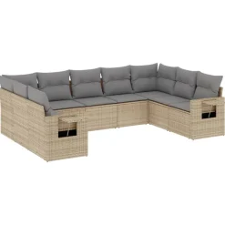 MAISON EXCLUSIVE - Salon de jardin avec coussins 9 pcs beige résine tressée