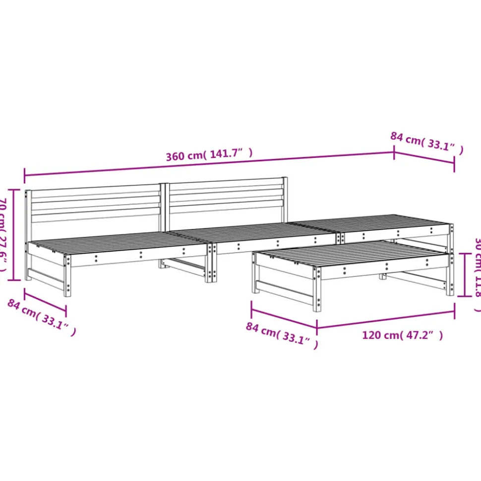 MAISON EXCLUSIVE - Salon de jardin 4 pcs bois massif de pin