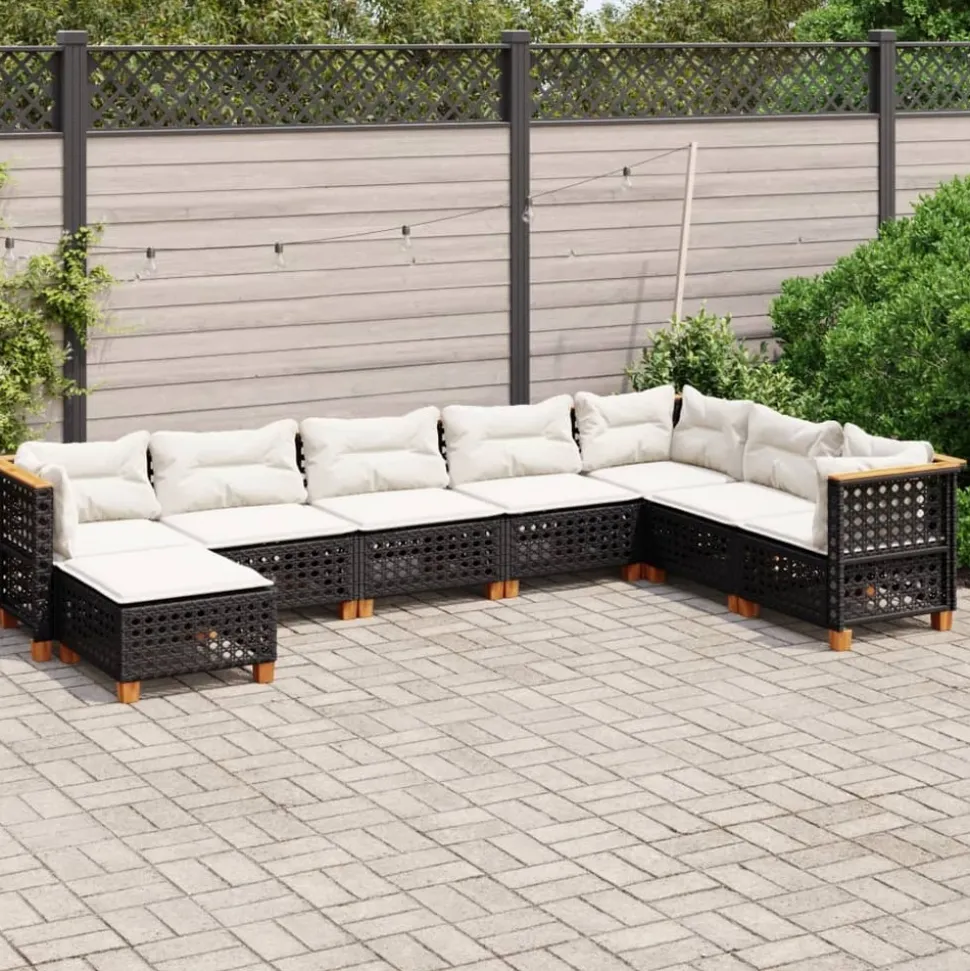 MAISON EXCLUSIVE - Salon de jardin 8 pcs avec coussins noir résine tressée