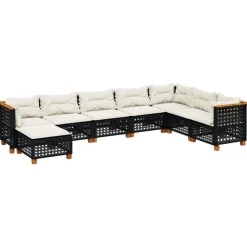 MAISON EXCLUSIVE - Salon de jardin 8 pcs avec coussins noir résine tressée