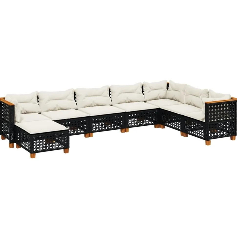 MAISON EXCLUSIVE - Salon de jardin 8 pcs avec coussins noir résine tressée