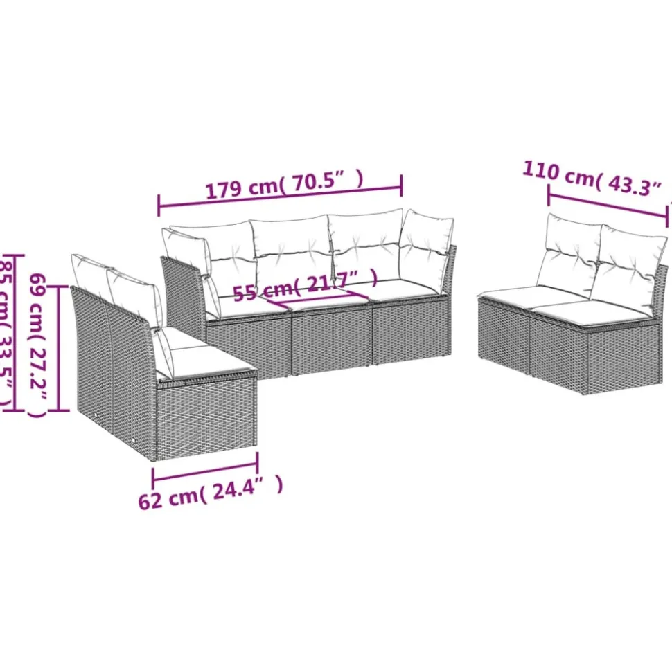 MAISON EXCLUSIVE - Salon de jardin avec coussins 7 pcs marron résine tressée