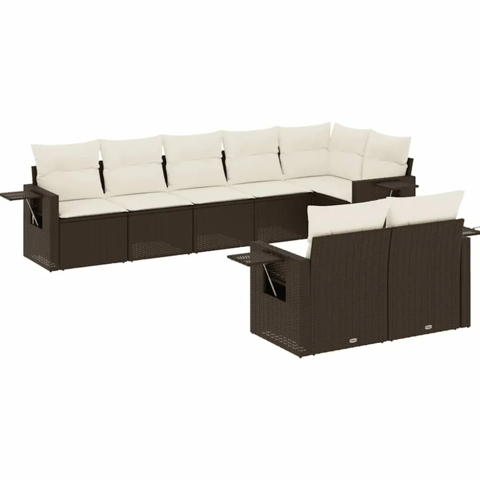 MAISON EXCLUSIVE - Salon de jardin 8 pcs avec coussins marron résine tressée