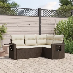 MAISON EXCLUSIVE - Salon de jardin 4 pcs avec coussins marron résine tressée